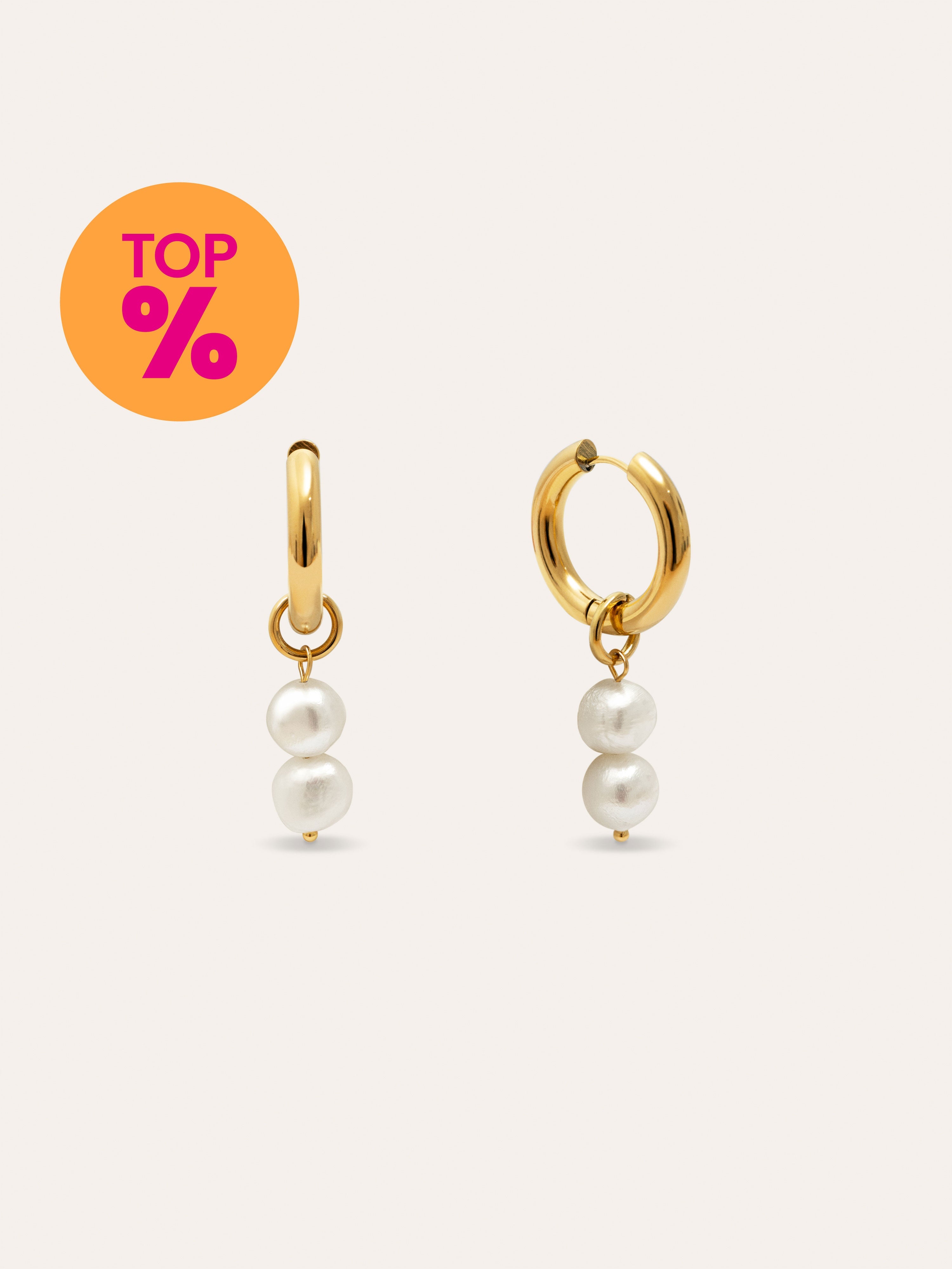 Pendientes Aro Perlita Acero Baño Oro