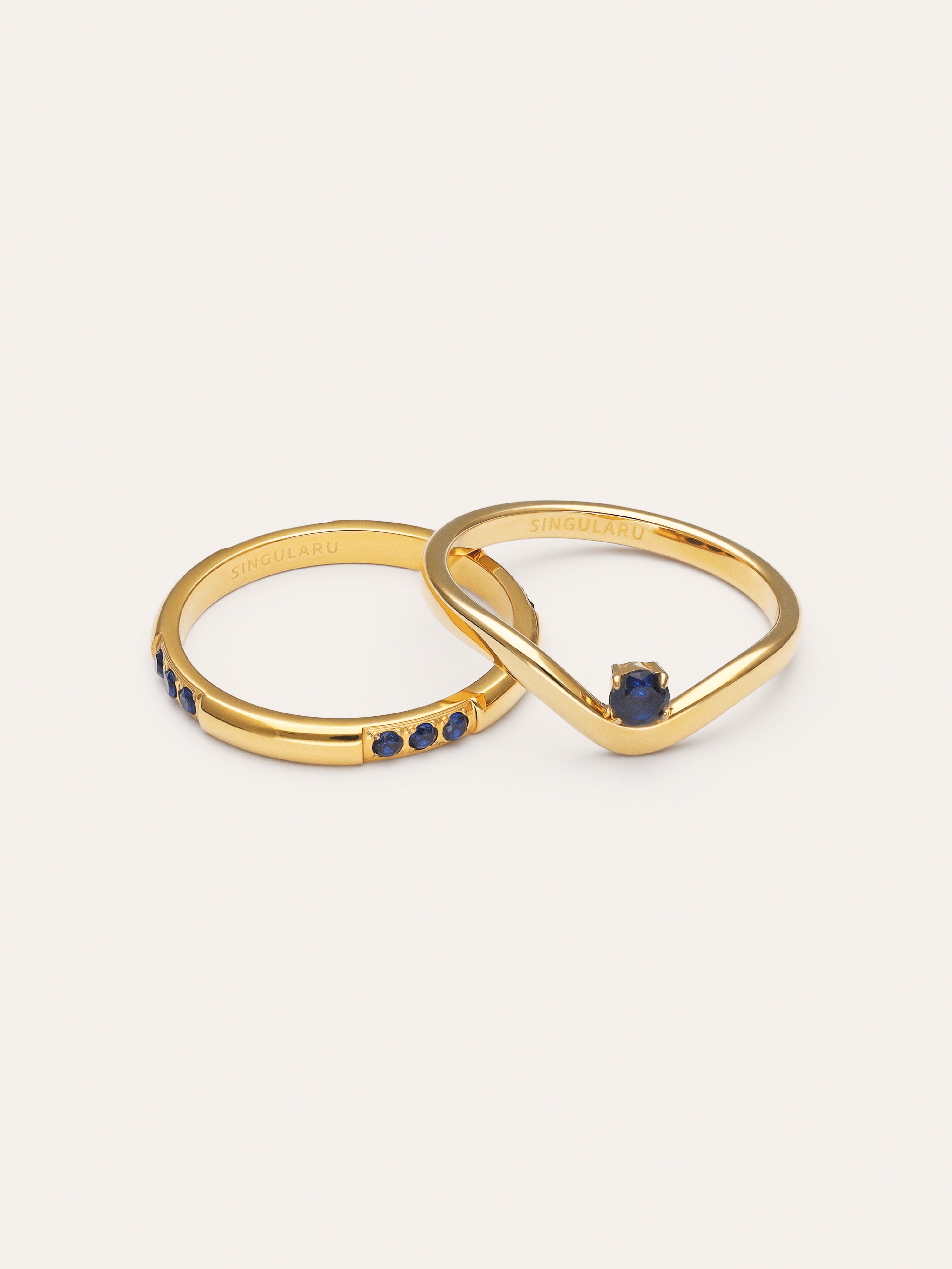 Pack 2 Anillos Klein Azul Acero Baño Oro