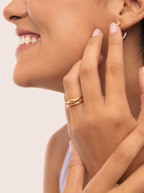 Anillo Doble Aire Acero Baño Oro