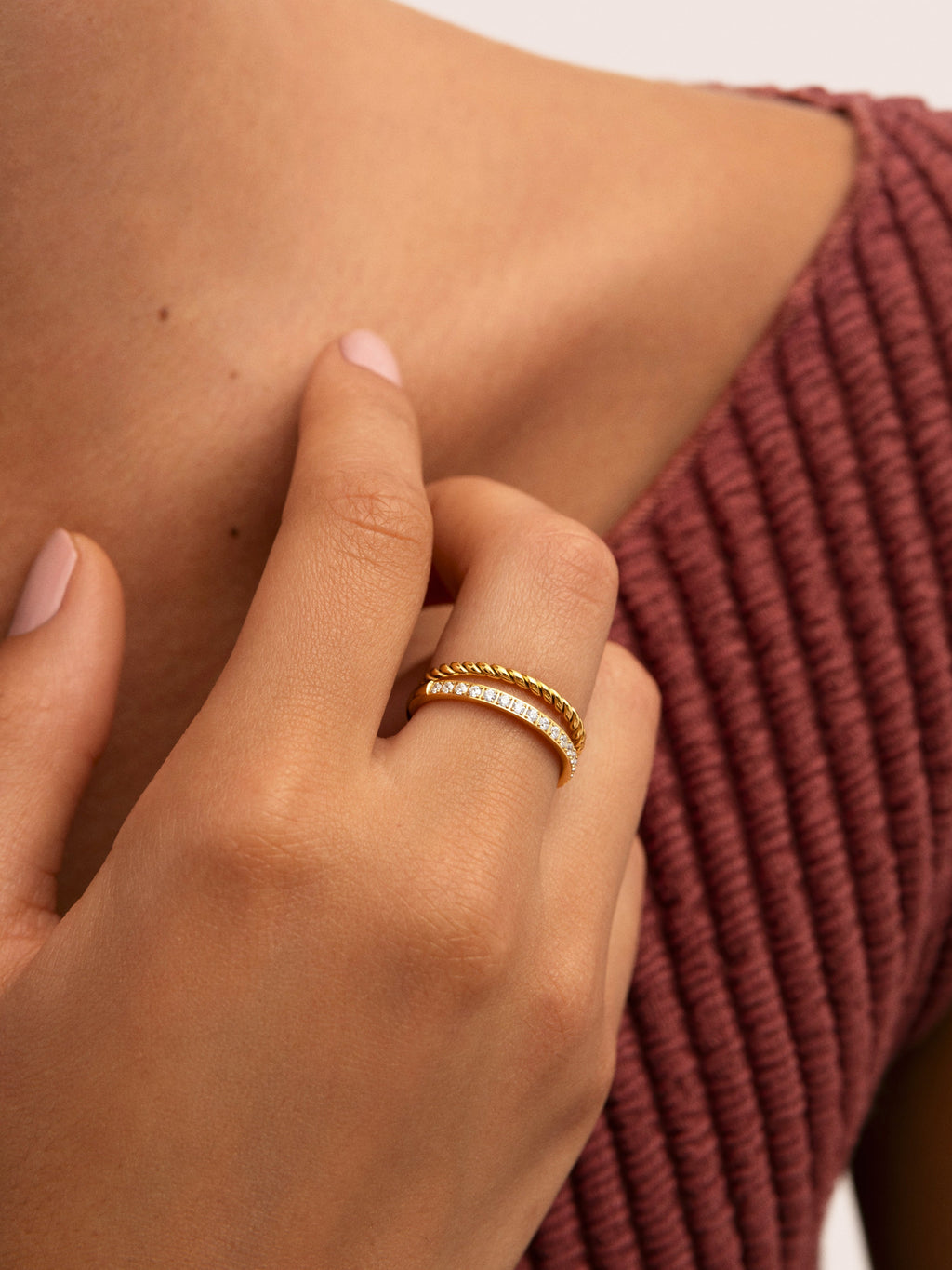 Anillo Doble Tressia Spark Acero Baño Oro
