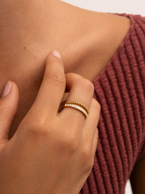 Anillo Doble Tressia Spark Acero Baño Oro