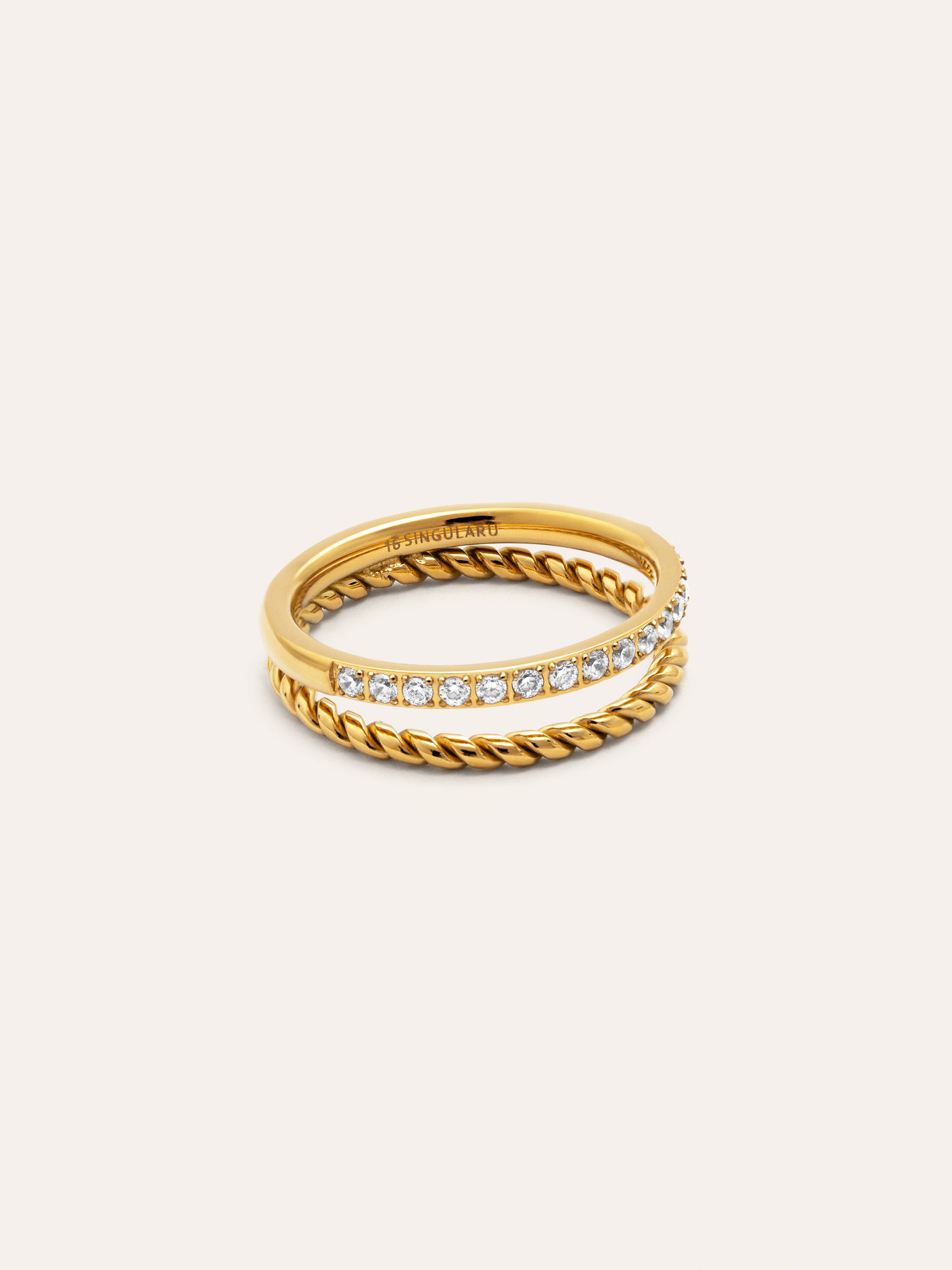 Anillo Doble Tressia Spark Acero Baño Oro