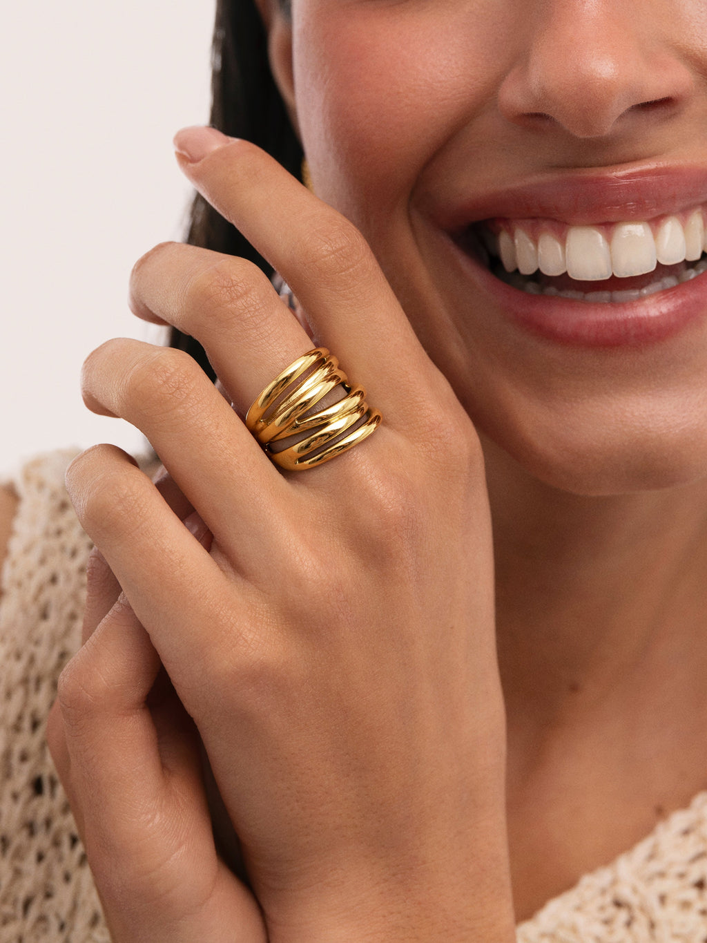 Anillo Ondina Acero Baño Oro