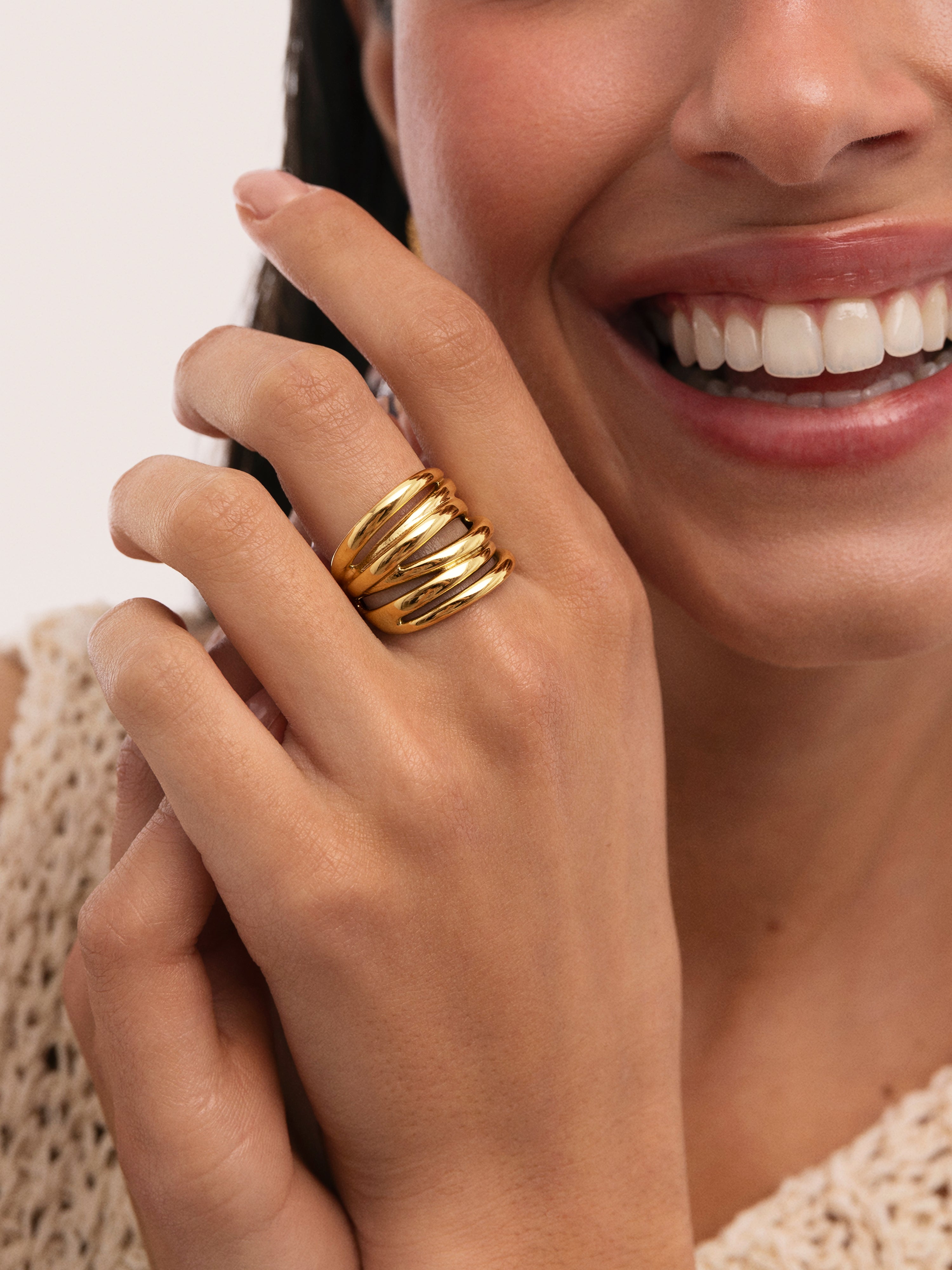 Anillo Ondina Acero Baño Oro