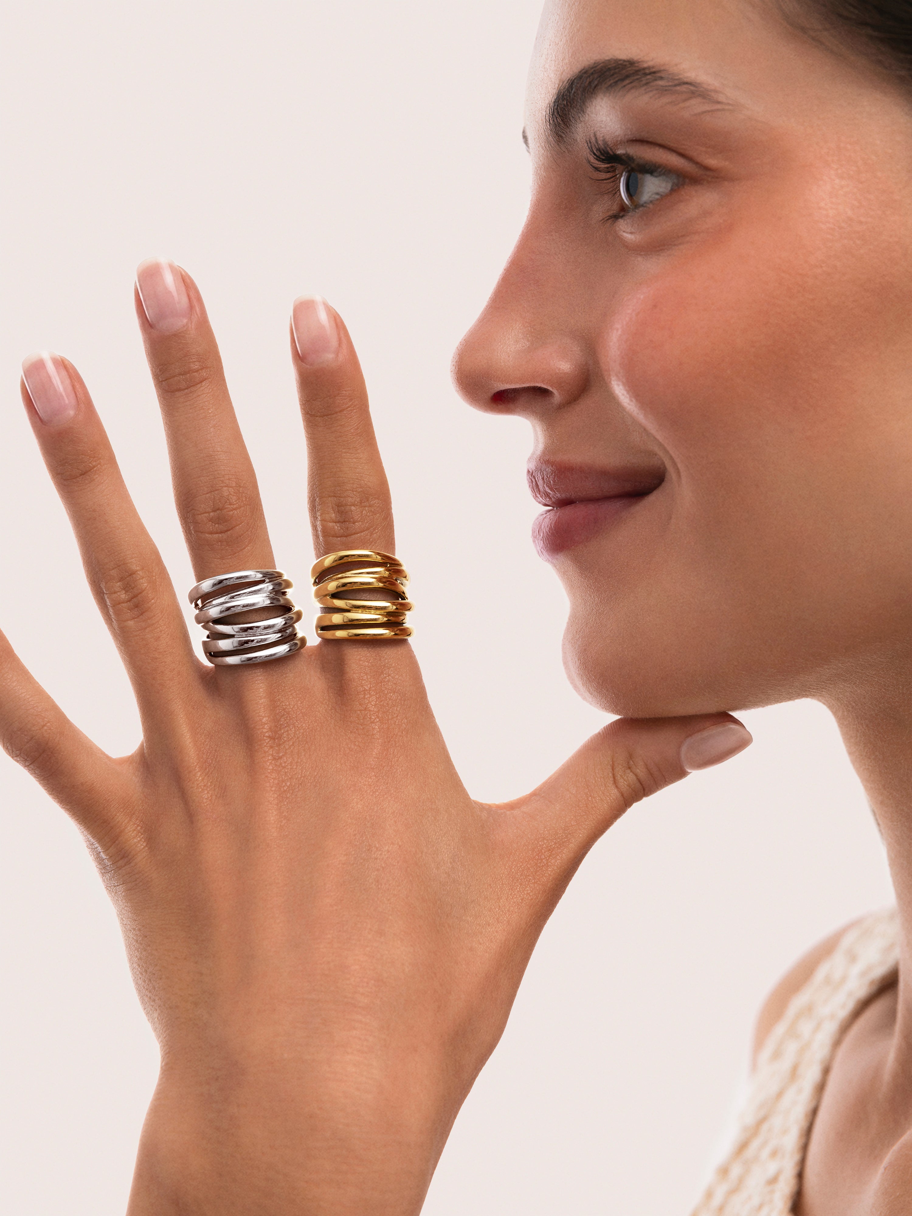 Anillo Ondina Acero Baño Oro