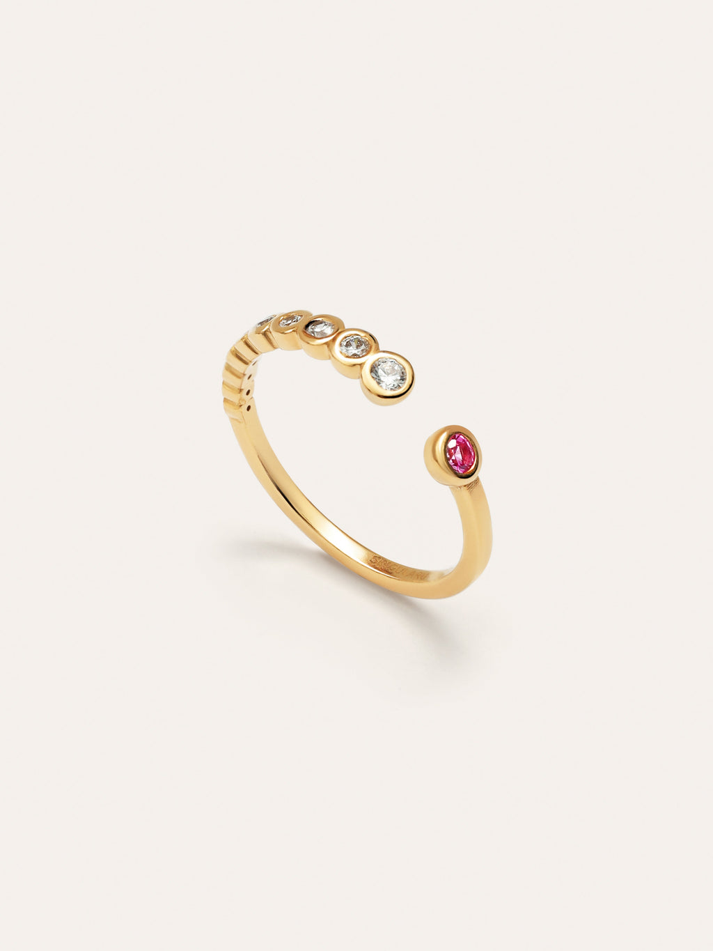 Anillo Pebble Rosa Plata Baño Oro