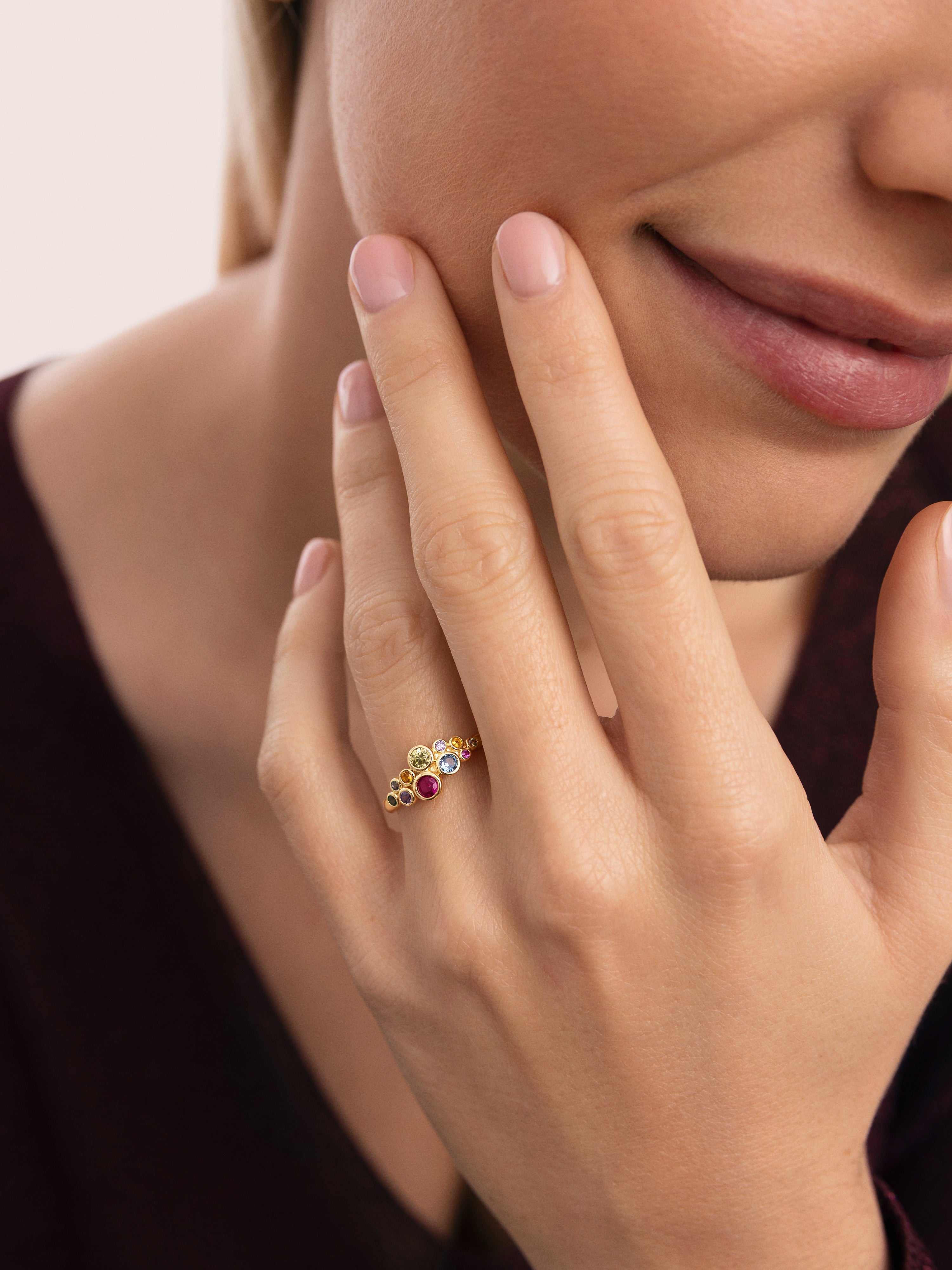 Anillo Rainbow Bubbles Baño Oro