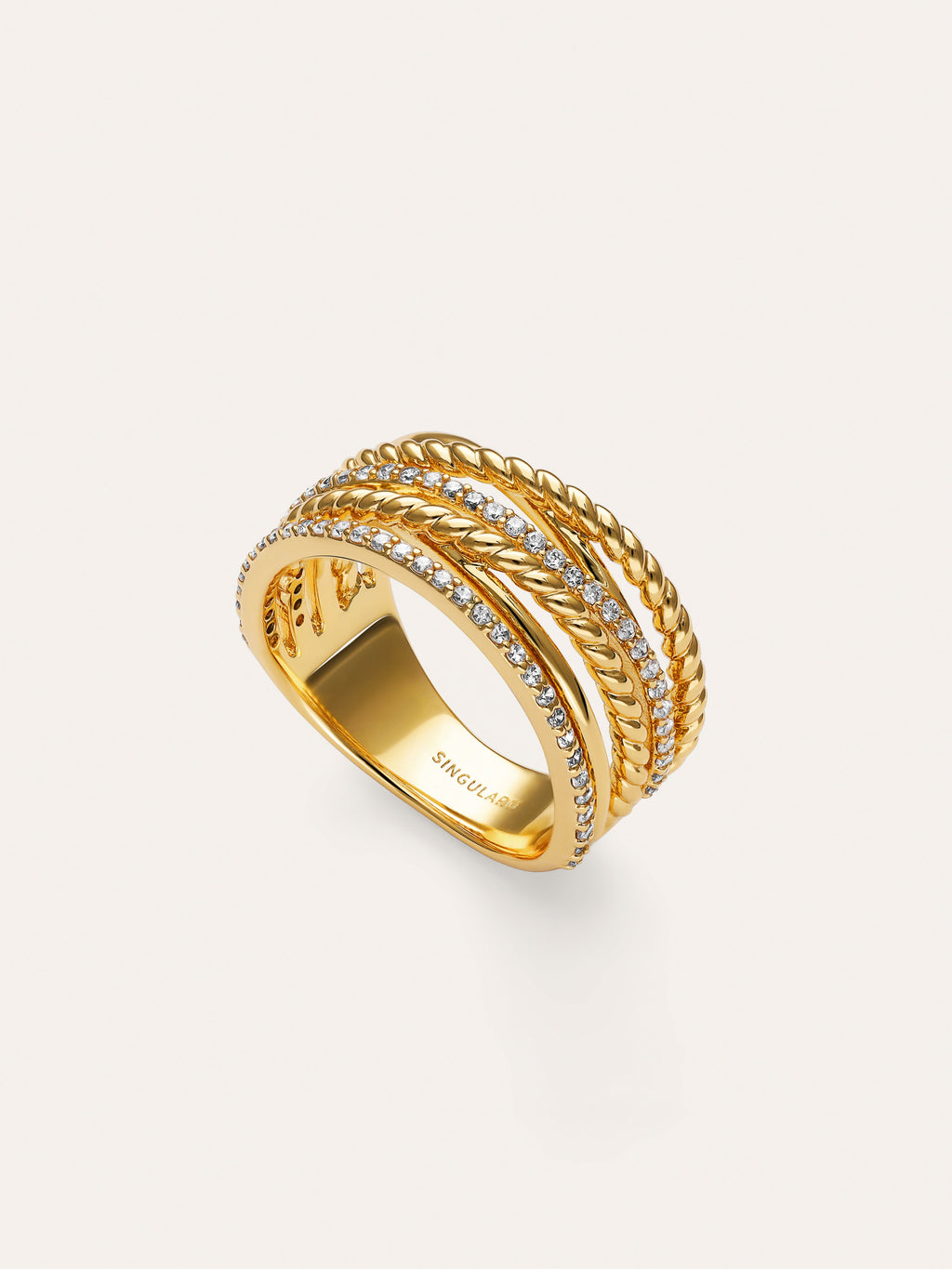 Anillo Triple Cross Spark Baño Oro