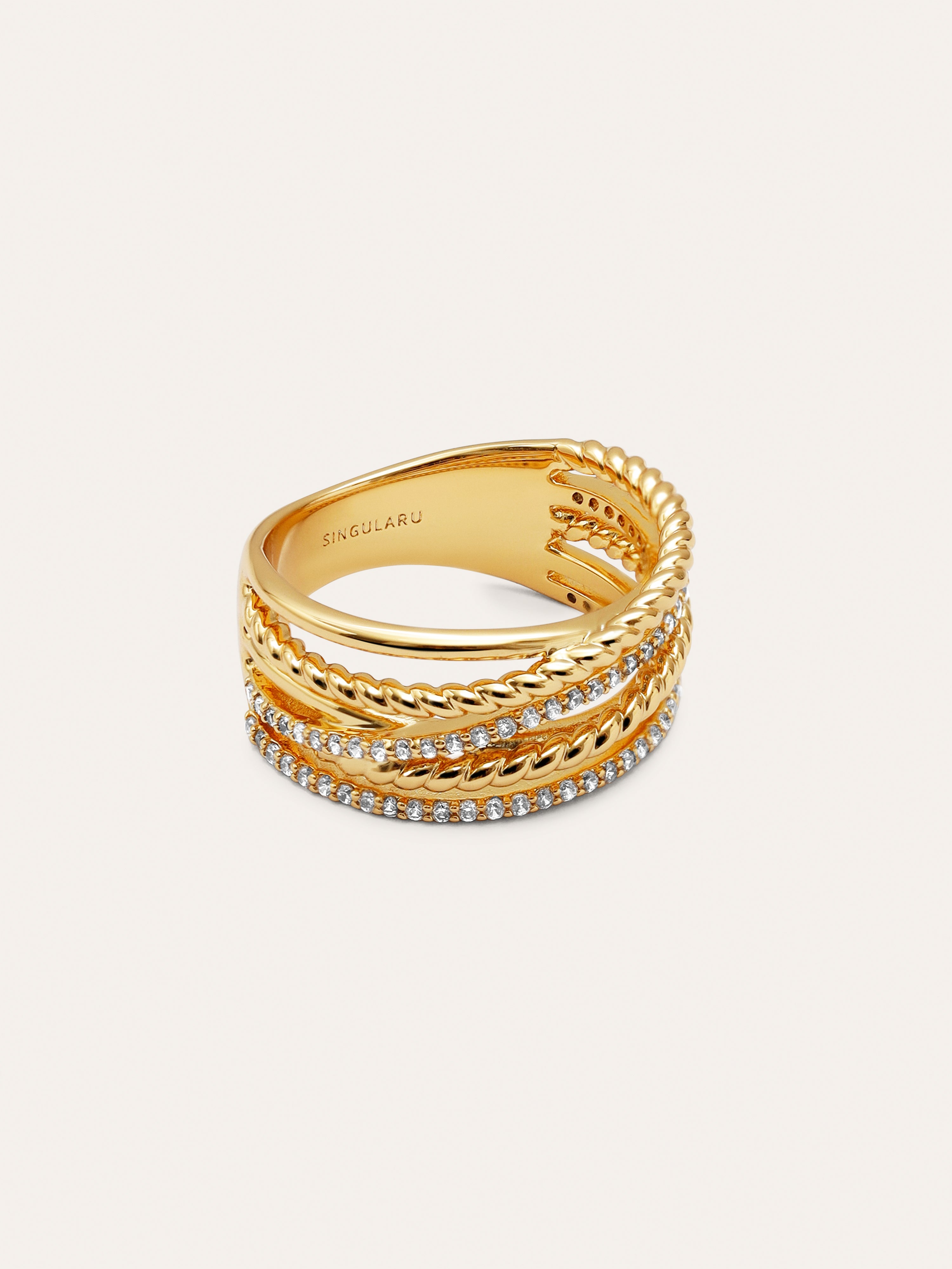 Anillo Triple Cross Spark Baño Oro