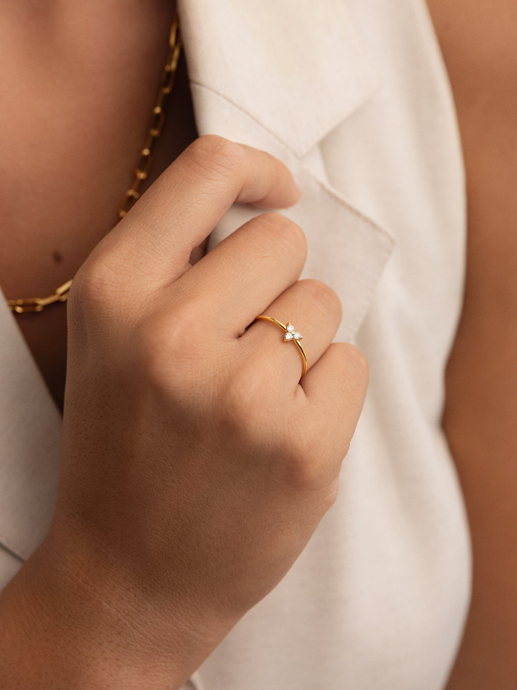 Anillo Trébol Plata Baño Oro