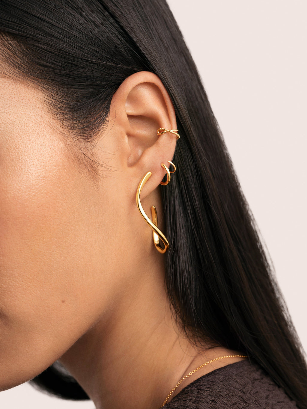 Pendientes Gota Spiral Acero Baño Oro