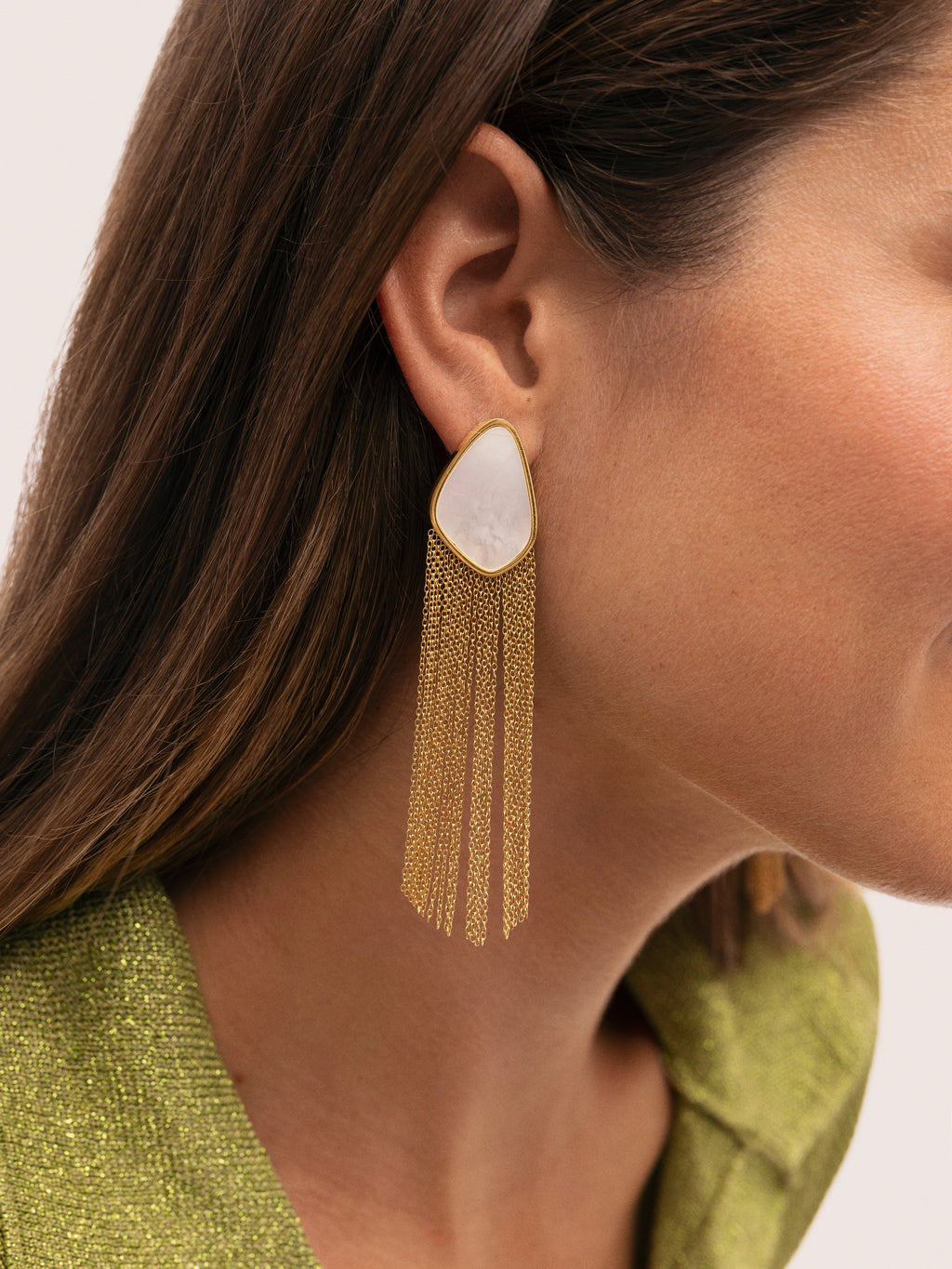 Pendientes Nácar Cascada Acero Baño Oro