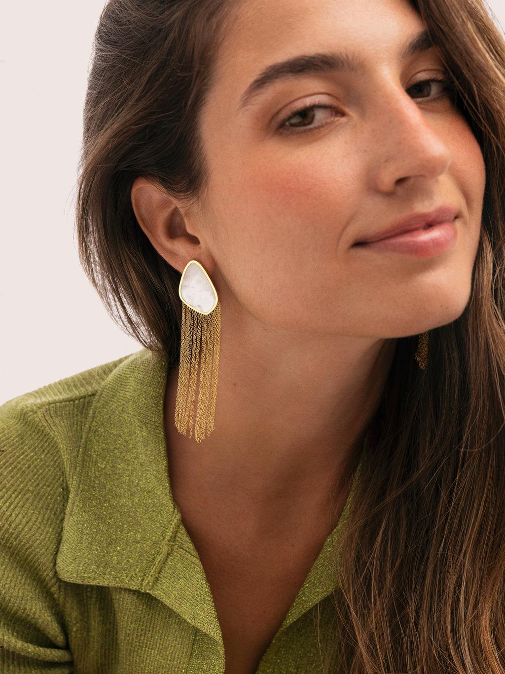 Pendientes Nácar Cascada Acero Baño Oro