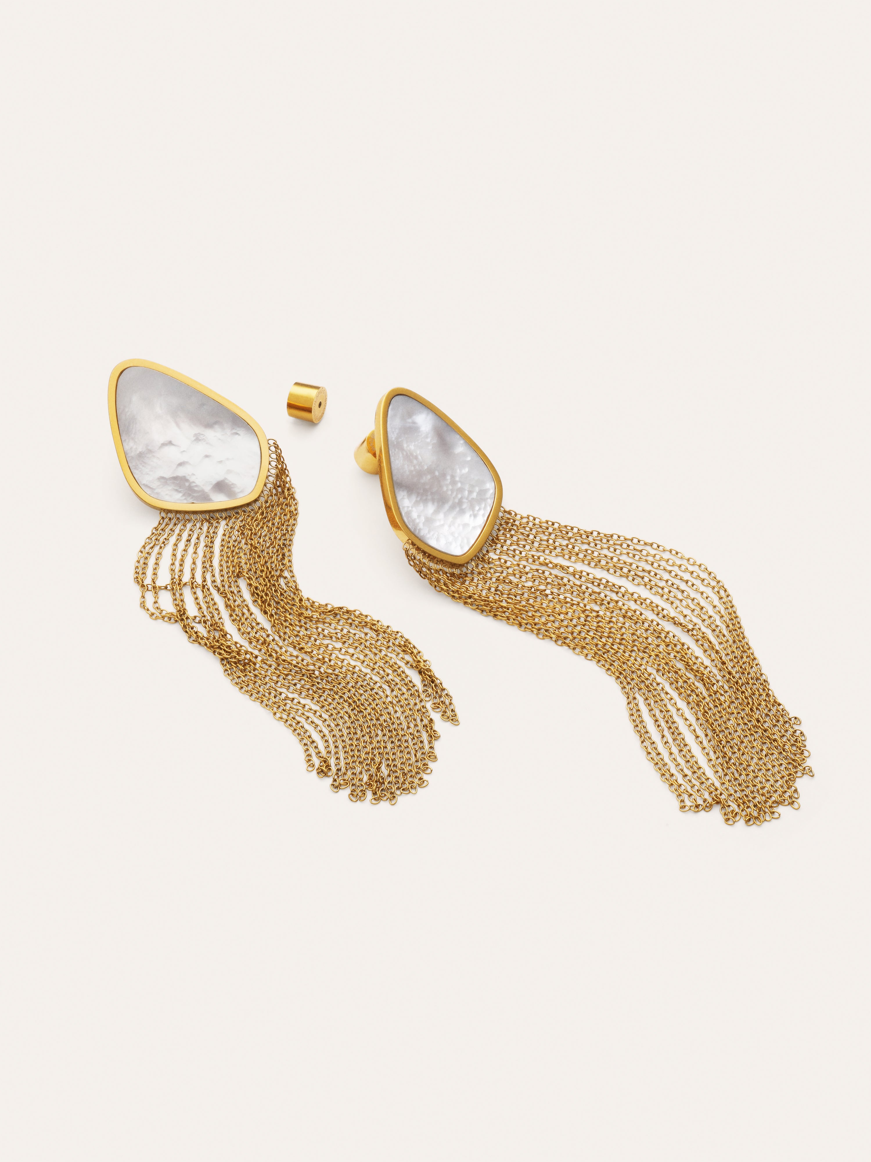 Pendientes Nácar Cascada Acero Baño Oro