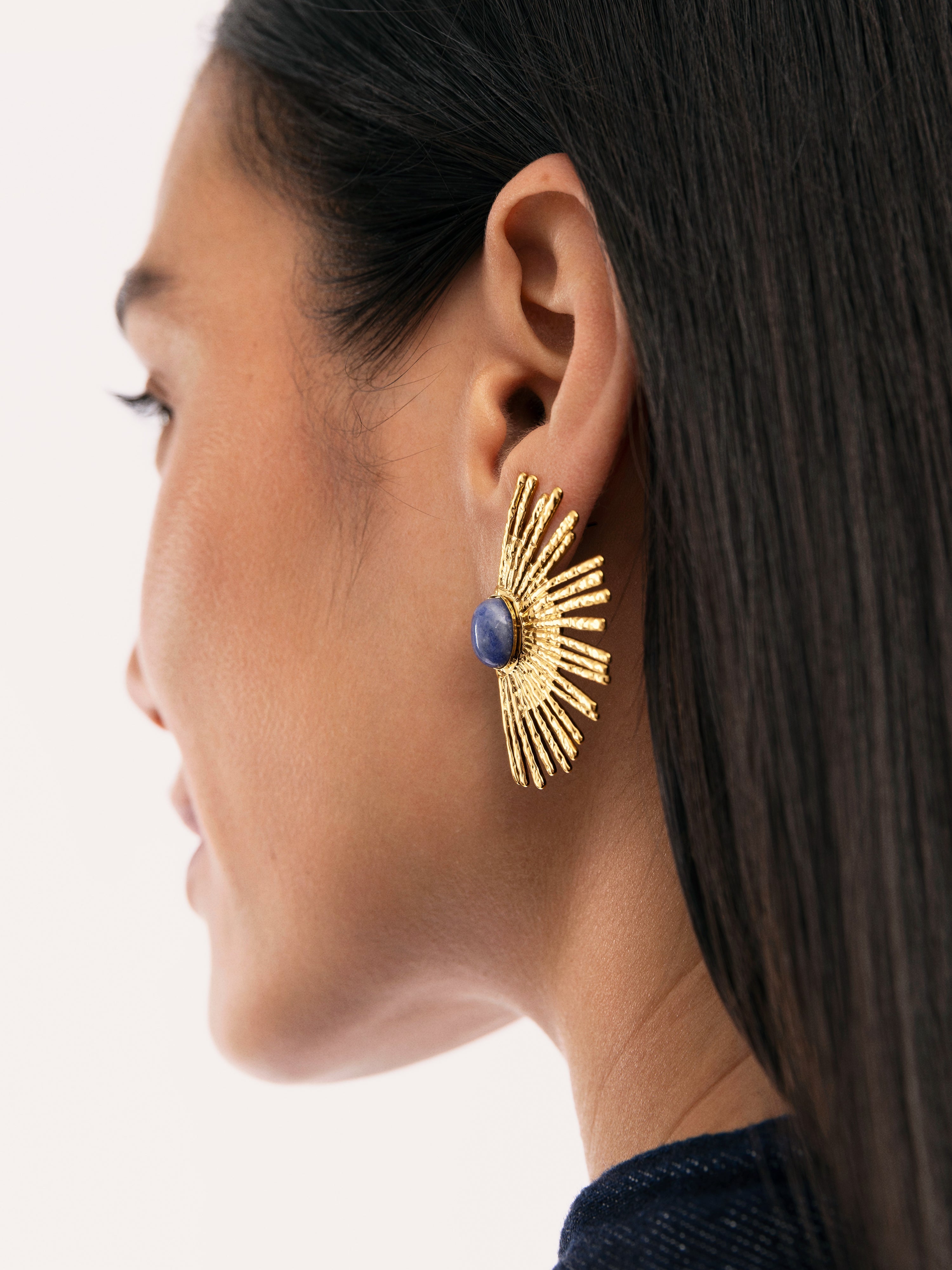 Pendientes Sunbeam Azul Acero Baño Oro