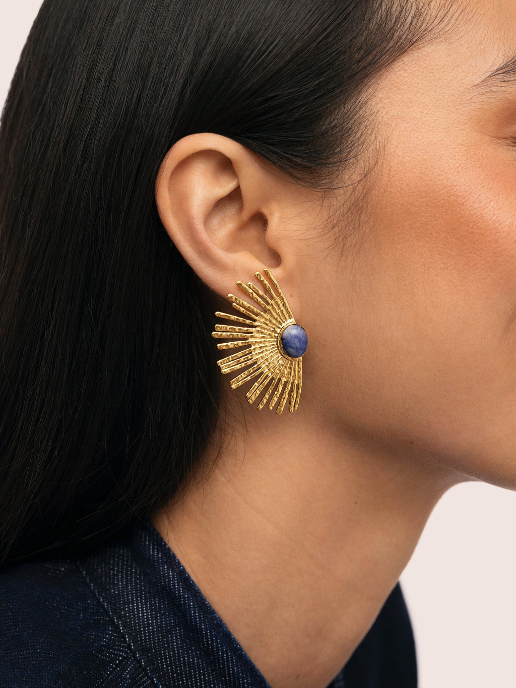 Pendientes Sunbeam Azul Acero Baño Oro