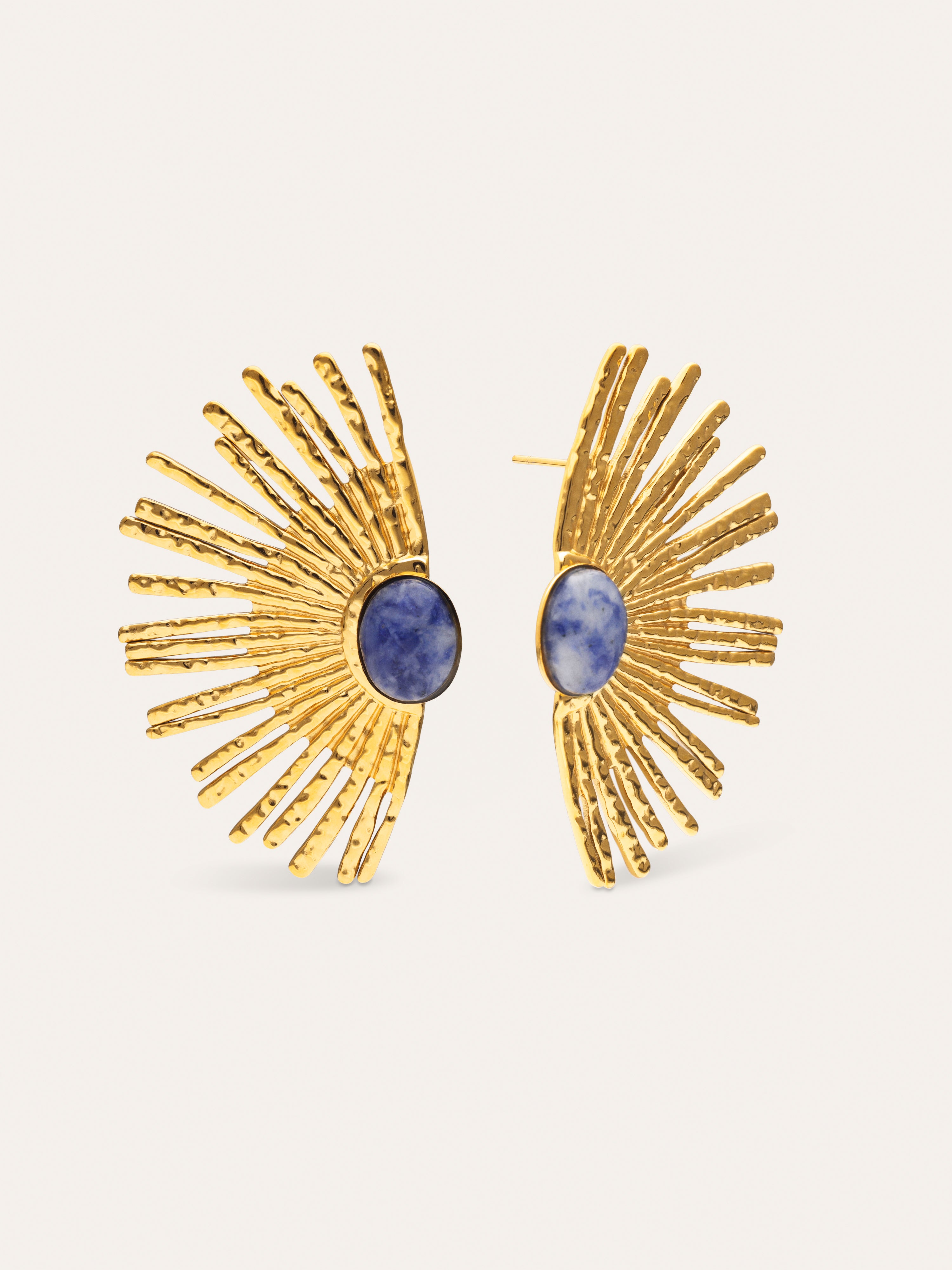 Pendientes Sunbeam Azul Acero Baño Oro