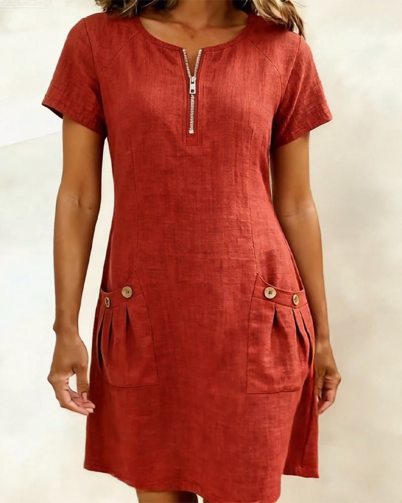 Vestido corto mujer con bolsillos y cuello con cremallera