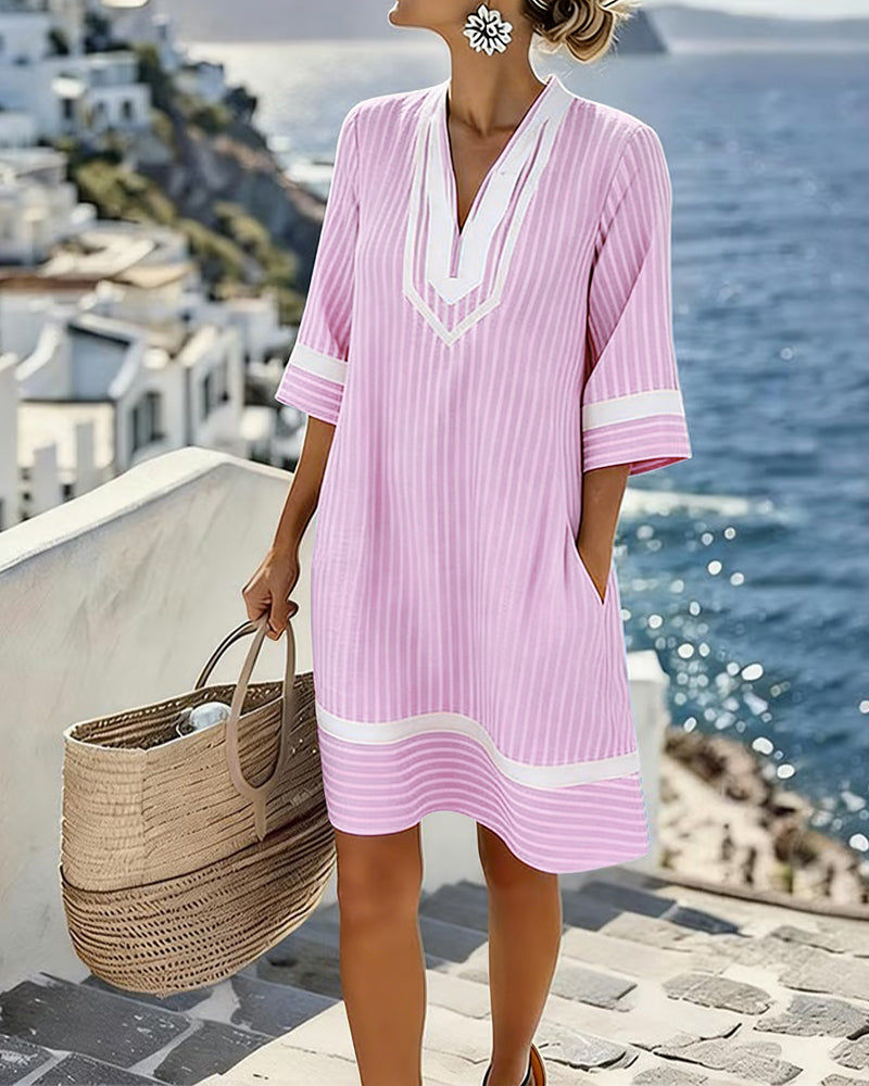 Vestido Mujer Rayas Cuello V – Estilo Fresco y Casual Verano
