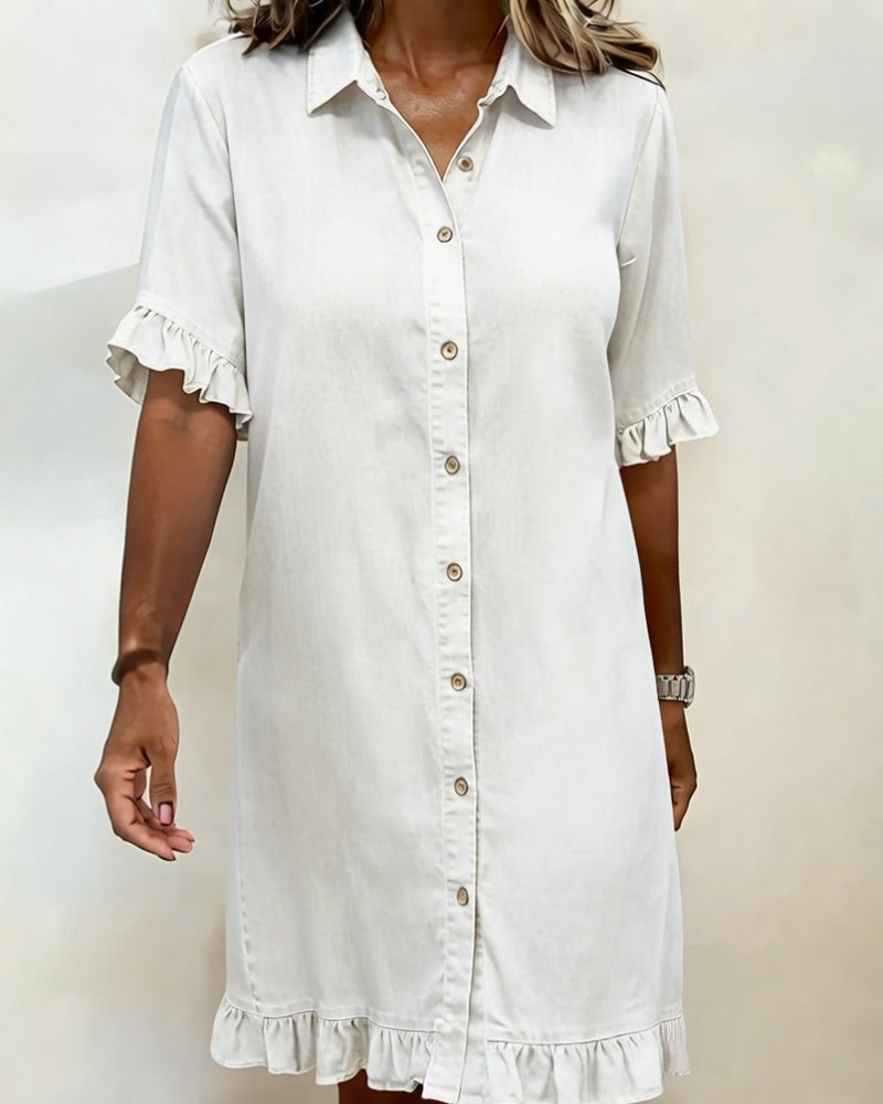 Vestido Denim Mujer con Botones y Volantes – Estilo Casual Cómodo