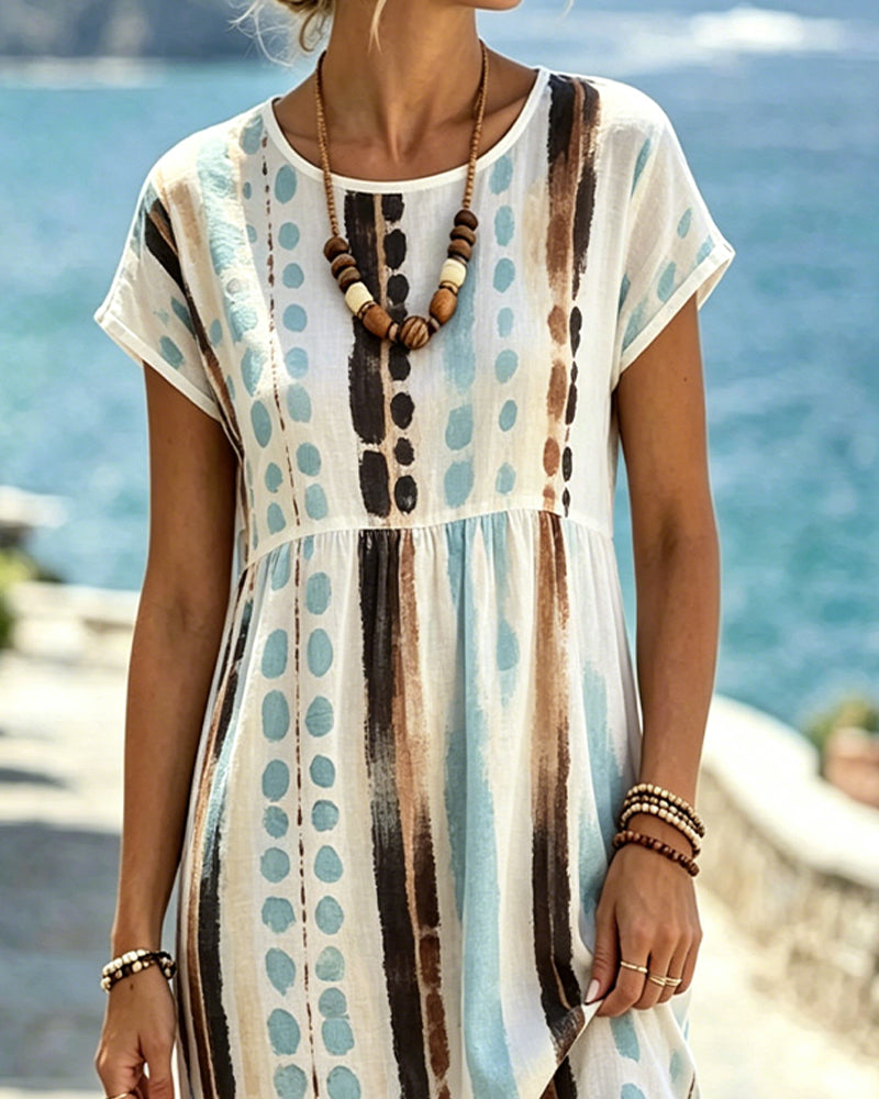 Vestido para mujer con estampado artístico de rayas y lunares