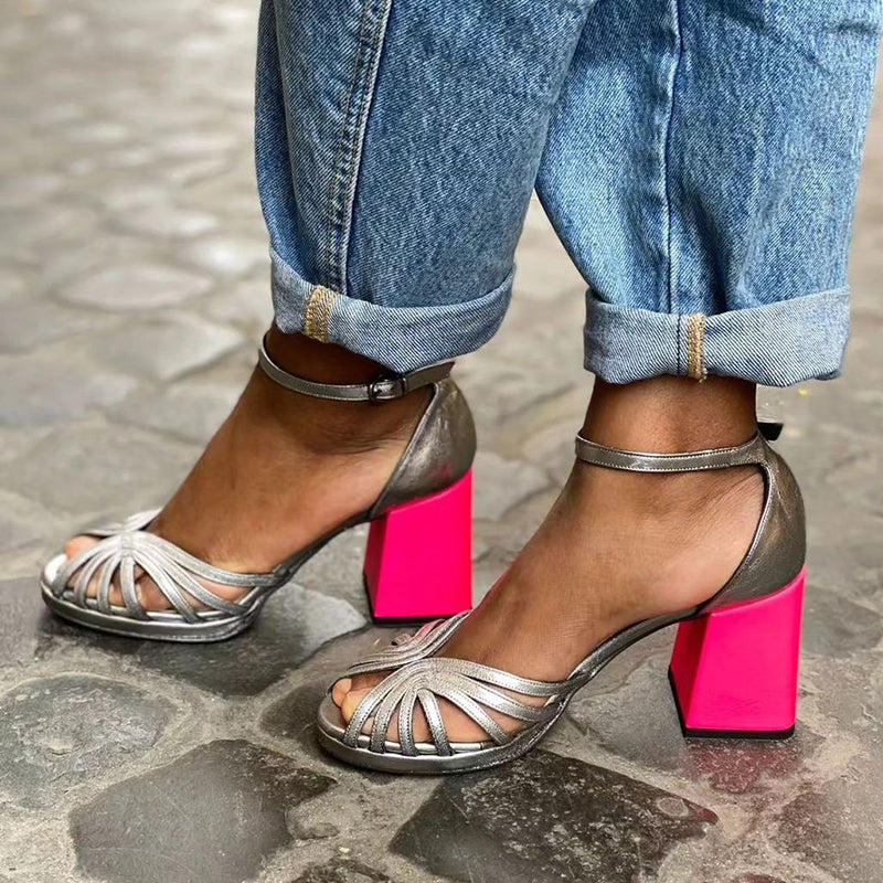 Blanca™ - Sandalias brillantes con tacón de bloque