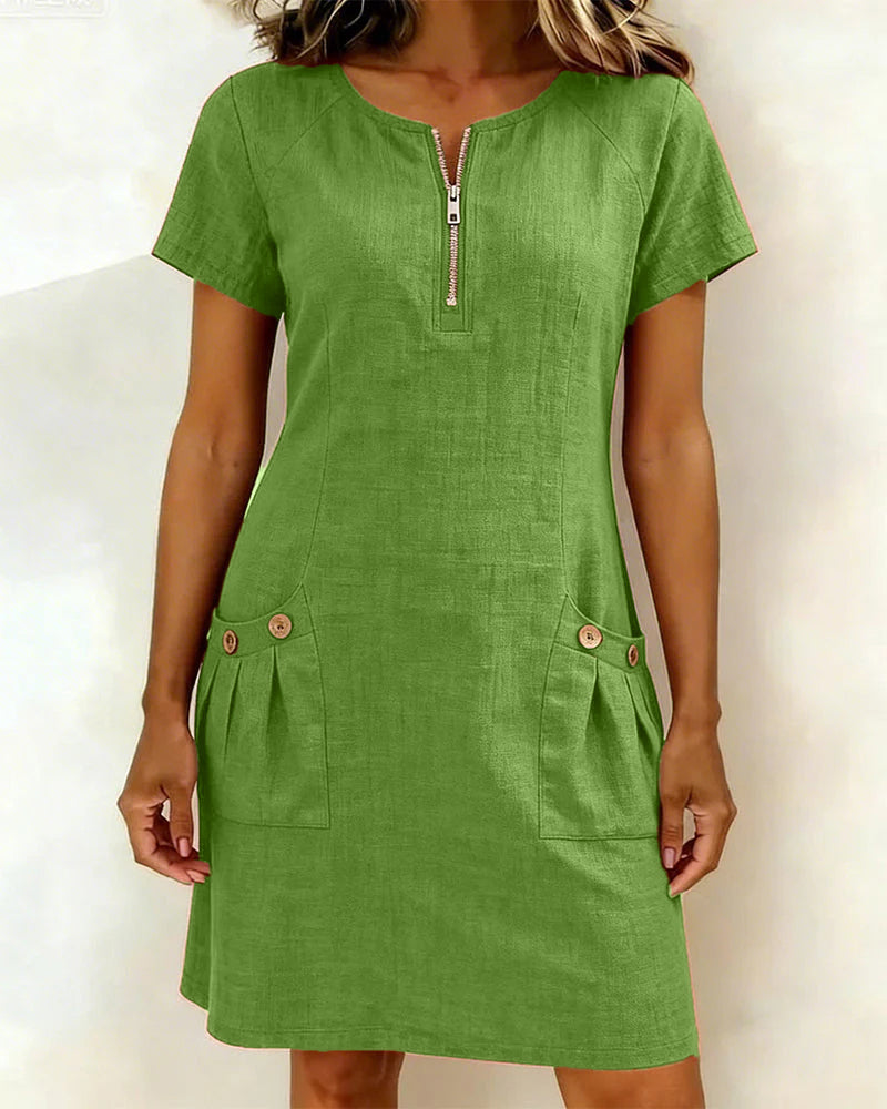 Vestido corto mujer con bolsillos y cuello con cremallera