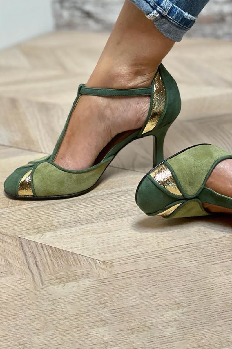 Blanca™ - Escarpines patchwork con tira en T y puntera cerrada
