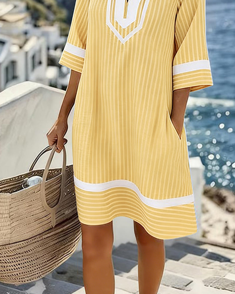 Vestido Mujer Rayas Cuello V – Estilo Fresco y Casual Verano