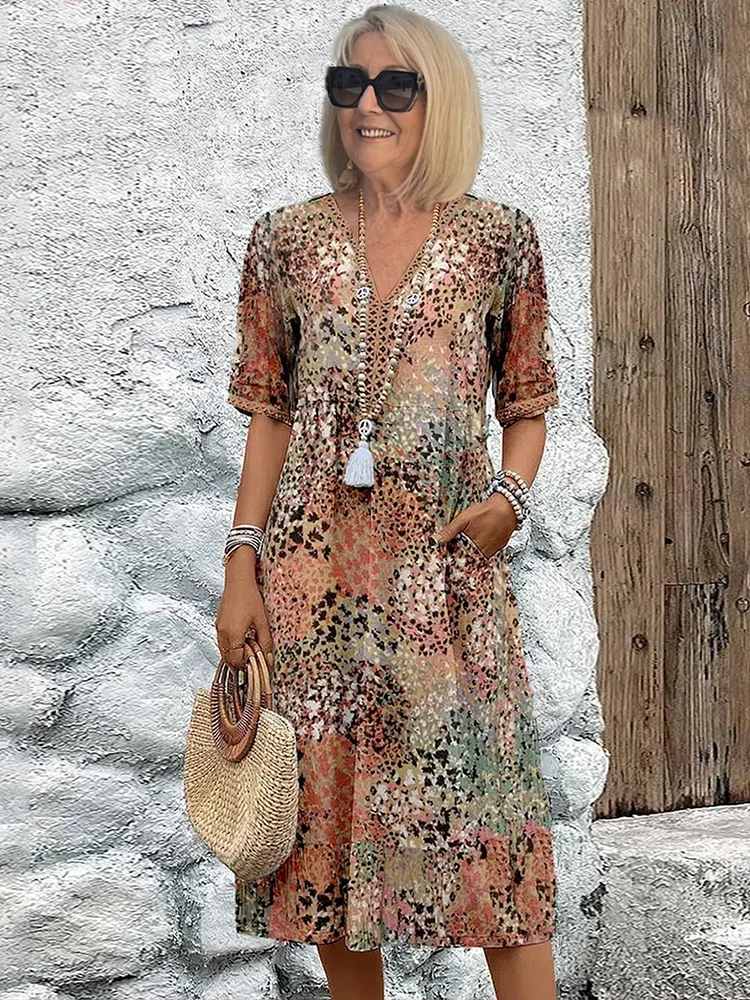 Vestido floral mujer elegante – vestido casual mujer cuello V