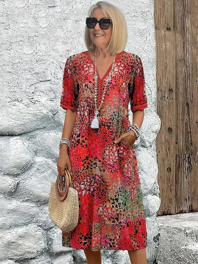 Vestido floral mujer elegante – vestido casual mujer cuello V