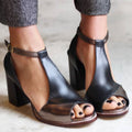 Blanca™ - Sandalias negras de tacón alto con puntera abierta en patchwork