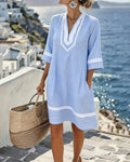 Vestido Mujer Rayas Cuello V – Estilo Fresco y Casual Verano