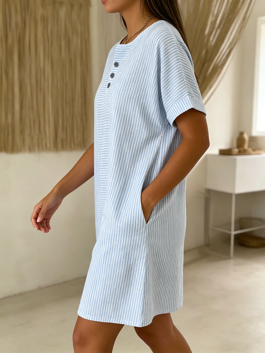 Vestido Mujer Algodón Lino con Botones – Estilo Suelto y Elegante