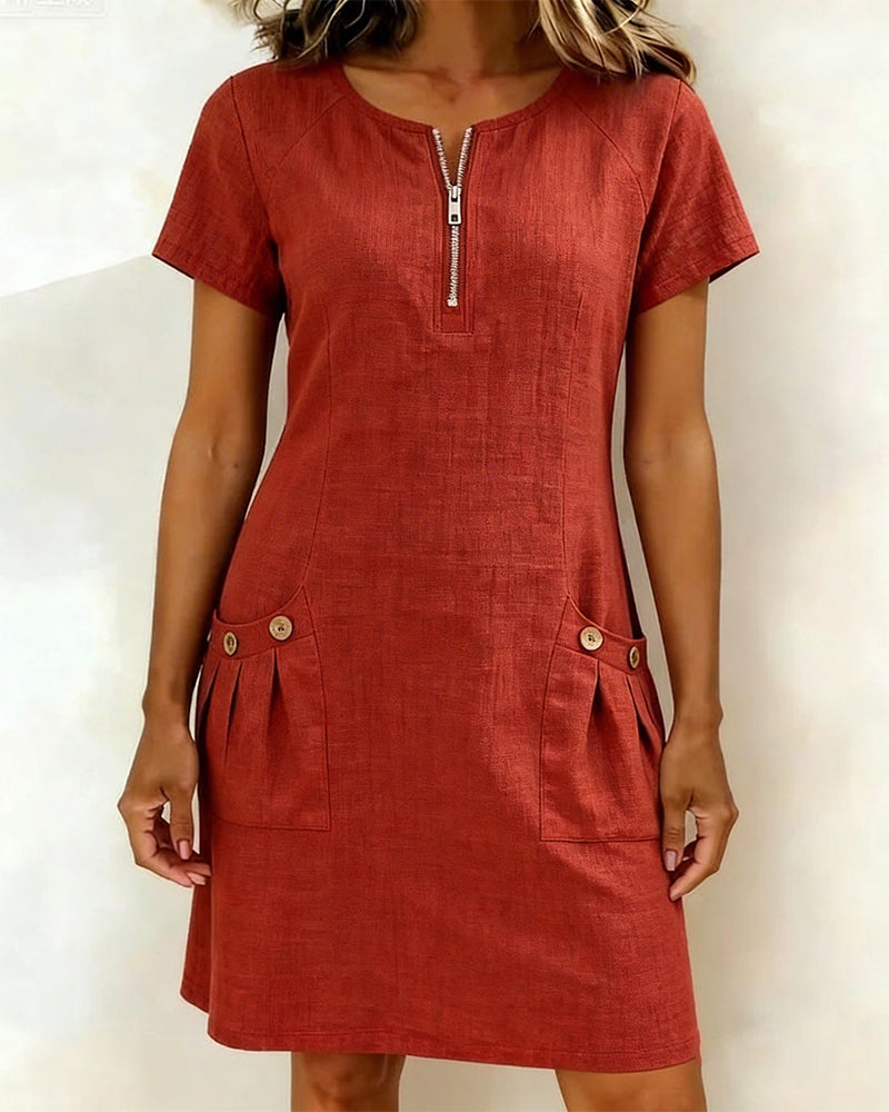 Vestido corto mujer con bolsillos y cuello con cremallera