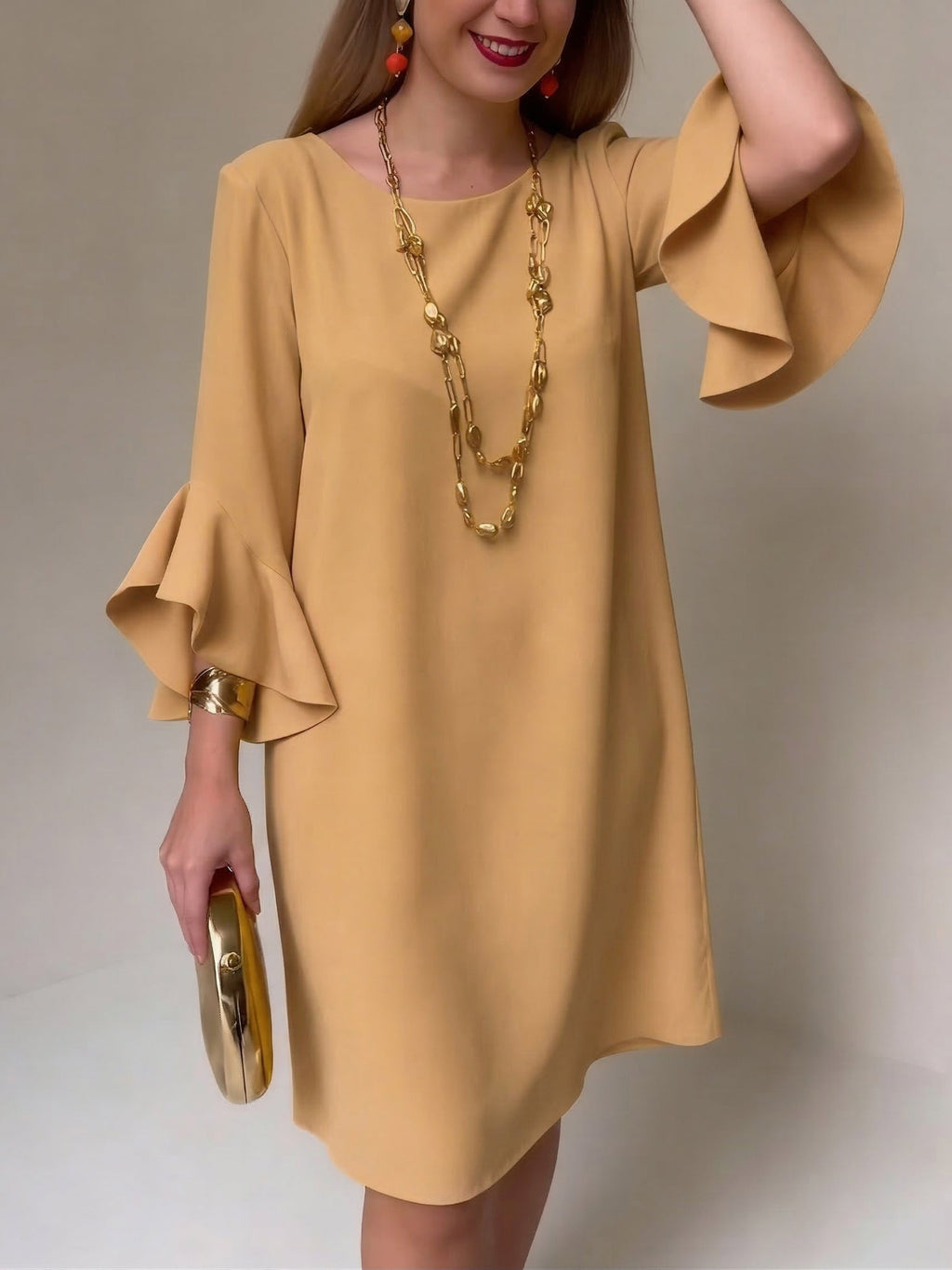Vestido mujer fluido manga volante – vestido elegante cómodo verano