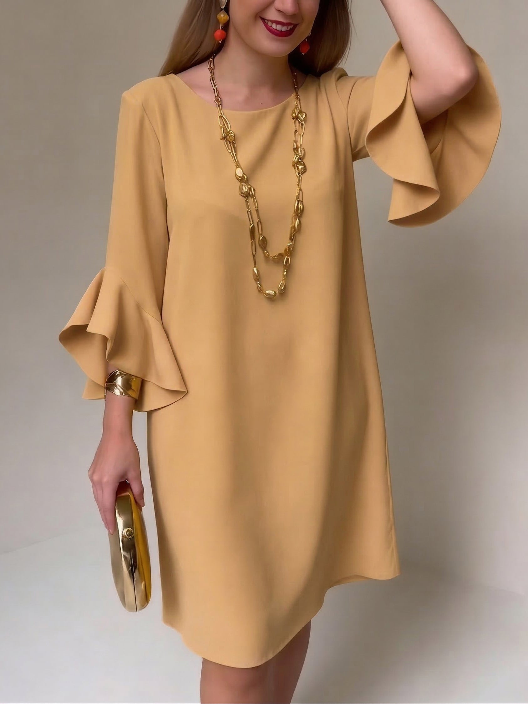 Vestido mujer fluido manga volante – vestido elegante cómodo verano