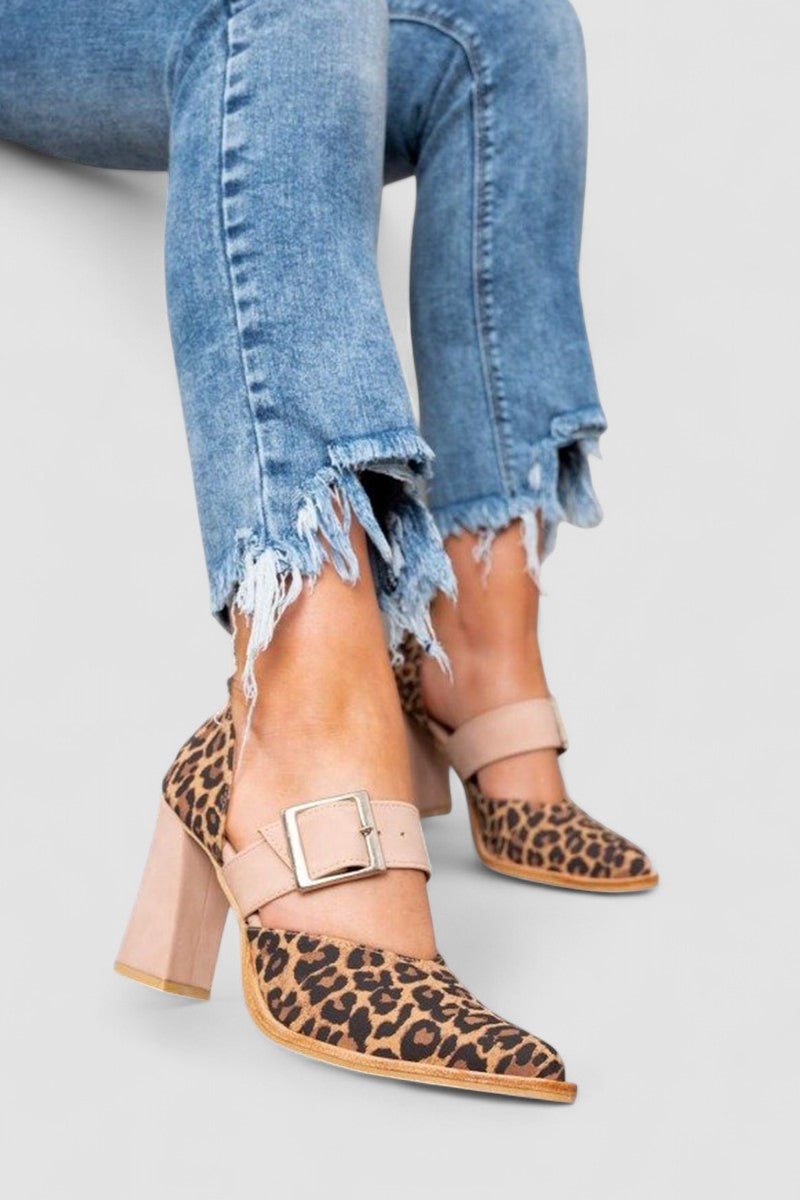 Blanca™ - Sandalias de gamuza con estampado leopardo y tacón estable