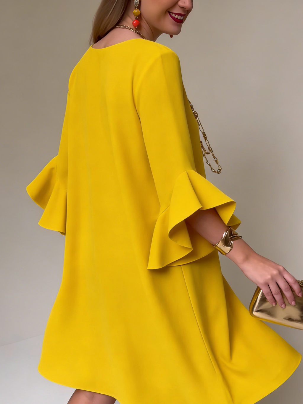 Vestido mujer fluido manga volante – vestido elegante cómodo verano