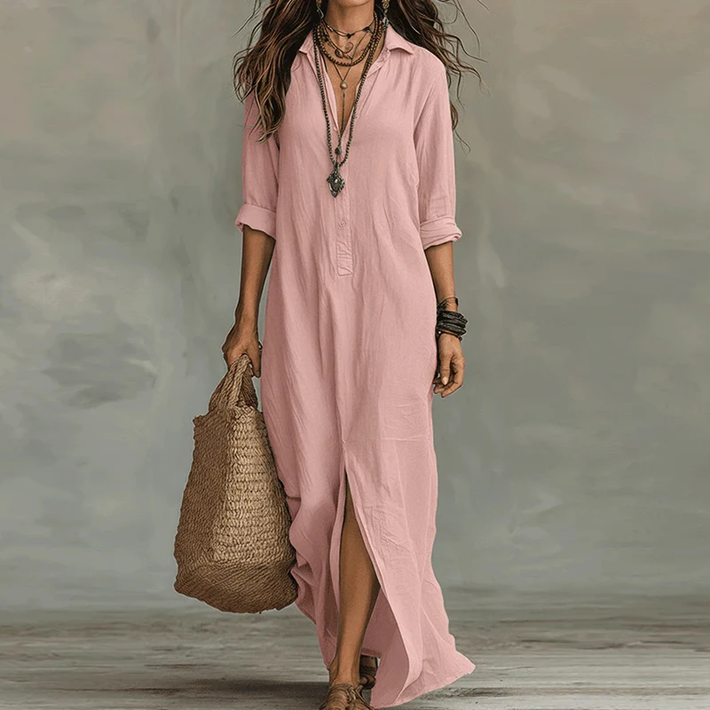 Vestido Selena™ | Maxi holgado con escote abotonado