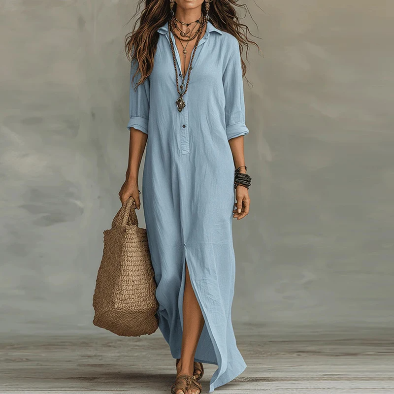 Vestido Selena™ | Maxi holgado con escote abotonado