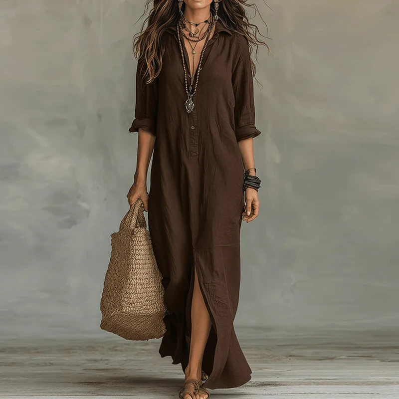 Vestido Selena™ | Maxi holgado con escote abotonado