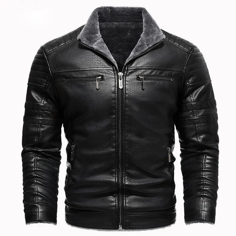 Chaqueta de cuero retro con forro polar