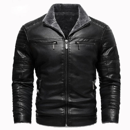Chaqueta de cuero retro con forro polar