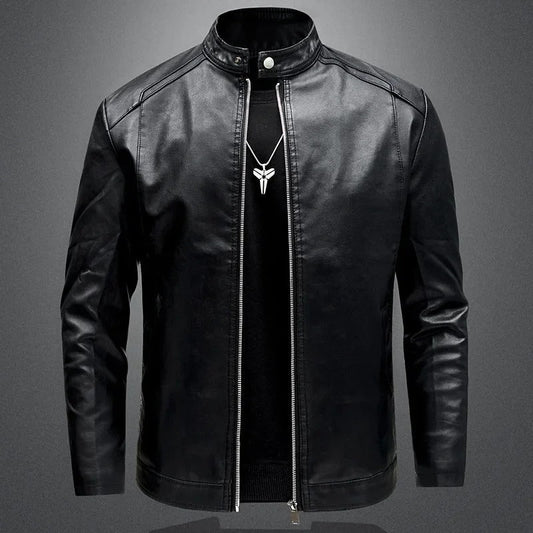 Elegante chaqueta de cuero de estilo motero para hombre