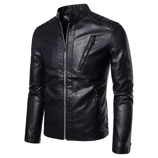 Chaqueta de cuero elegante con cuello de pie
