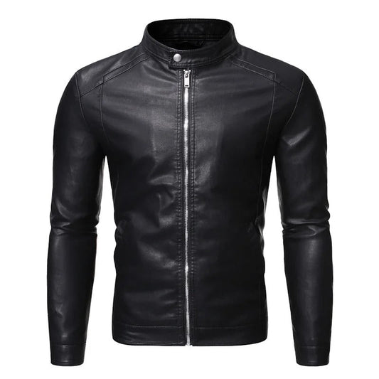 Chaqueta de cuero con cuello alto