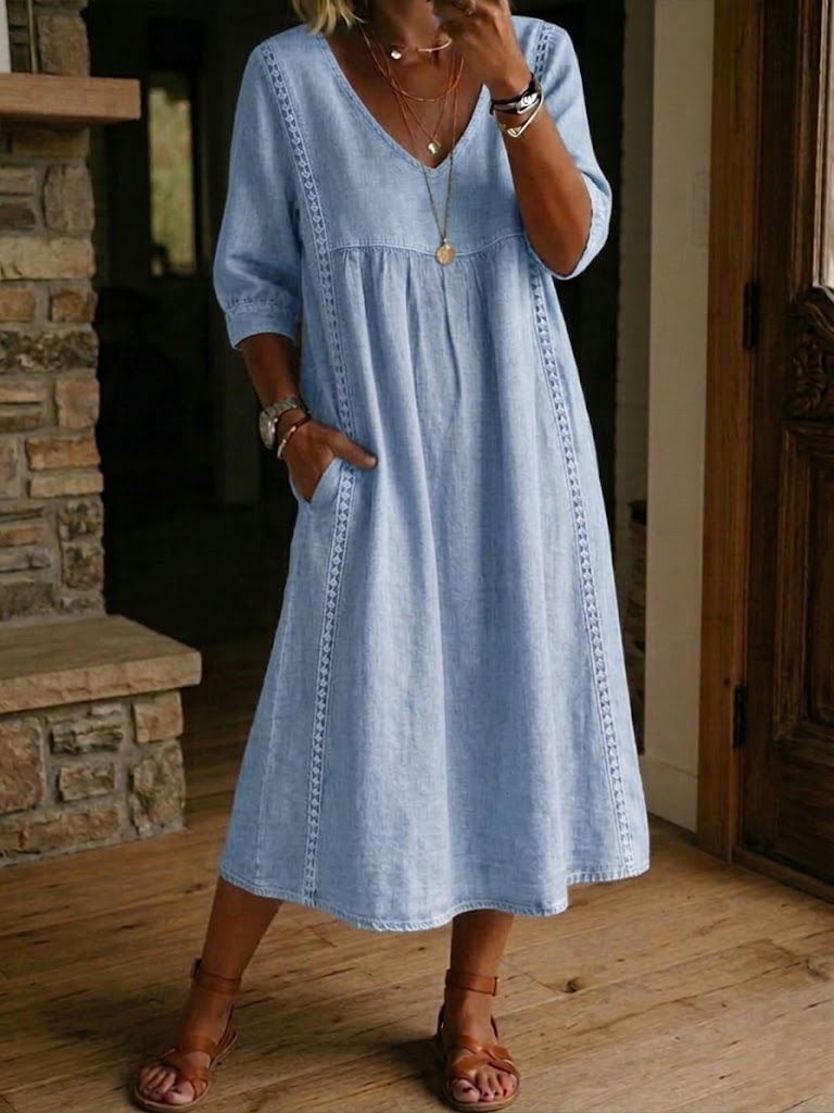 Vestido Alba™ | Maxi holgado de lino y algodón con encaje