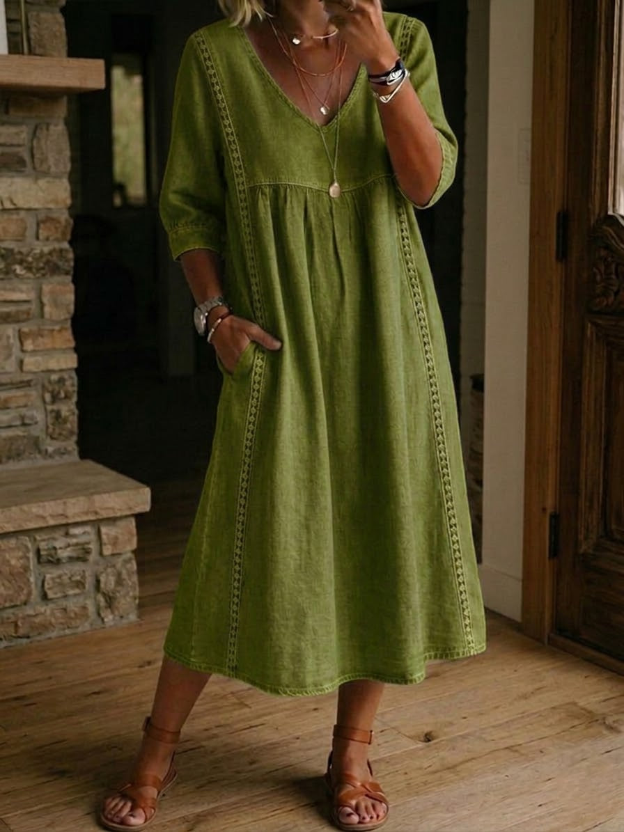 Vestido Alba™ | Maxi holgado de lino y algodón con encaje