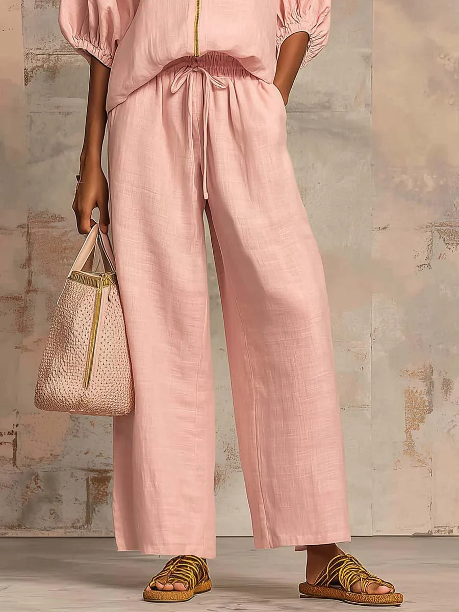 Conjunto Alba™ | Conjunto de lino con mangas murciélago y pantalón ancho